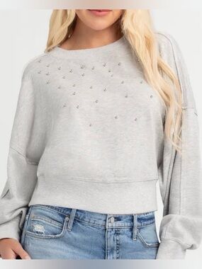 NWT Jessica Simpson Merrill Embellished Gray Crewneck Sweatshirt Large
